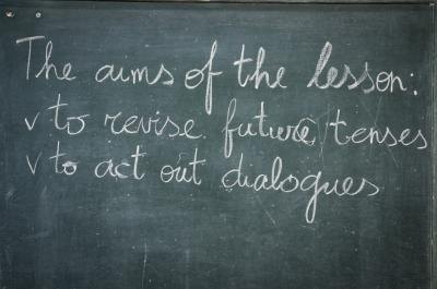 English written on blackboard. English written on blackboard.