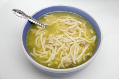 A bowl of simple chicken soup.
