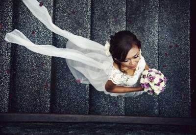 Aerial view of a bride.