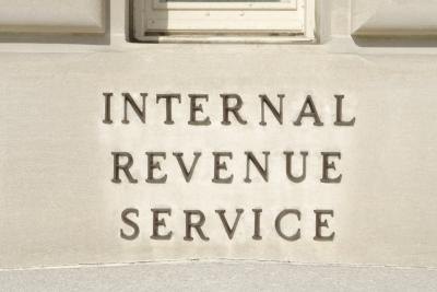 Sign on the side of the IRS building in Washington, D.C