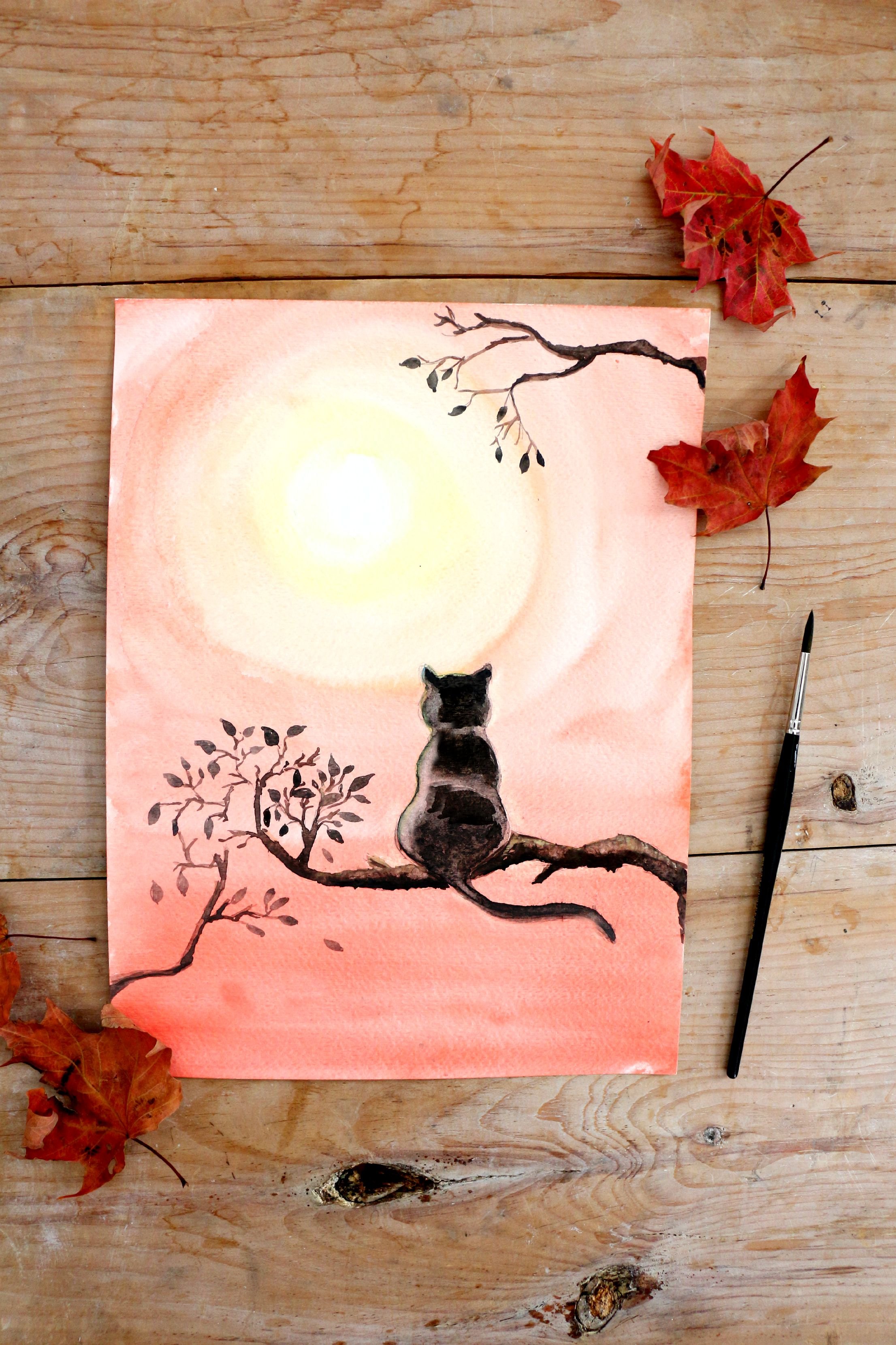easy cat watercolor painting