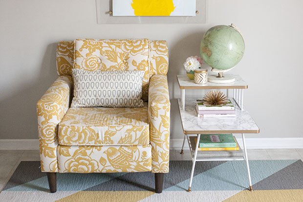 A mid-century side table gets a face-lift with budget supplies. A mid-century side table gets a face-lift with budget supplies.
