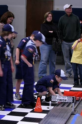 Scouts at a pinewood derby race. Scouts at a pinewood derby race.
