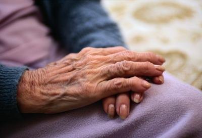 A close up of an elderly womans hands. A close up of an elderly womans hands.