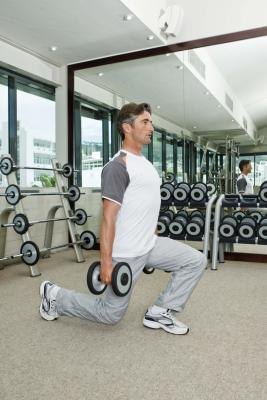 Suicide lunge exercises provide a challenge for the quads. Suicide lunge exercises provide a challenge for the quads.