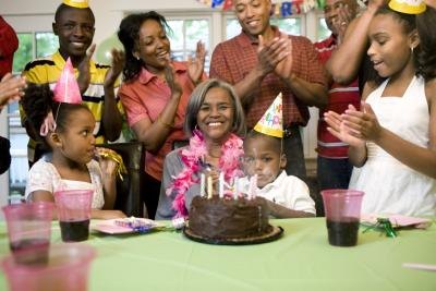older woman at birthday party older woman at birthday party