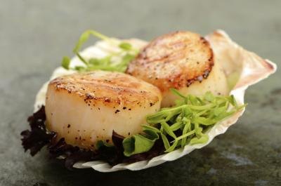 A pair of grilled scallops A pair of grilled scallops