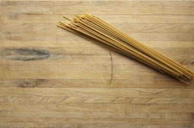 Pasta on top of butcher's block Pasta on top of butcher's block