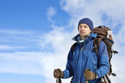 Man hiking in the winter Man hiking in the winter