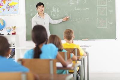 Teacher in front of classroom Teacher in front of classroom