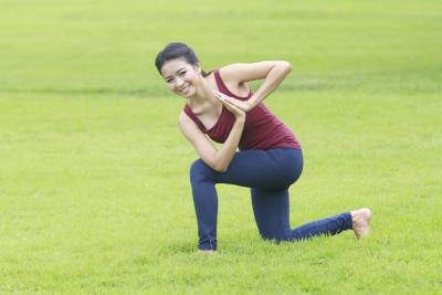 The kneeling hip flexor stretch releases tension and realigns a tilted pelvis. The kneeling hip flexor stretch releases tension and realigns a tilted pelvis.
