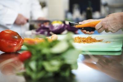 Preparing vegetables in a kitchen