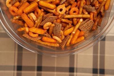 Bowl of Party-Mix Snacks