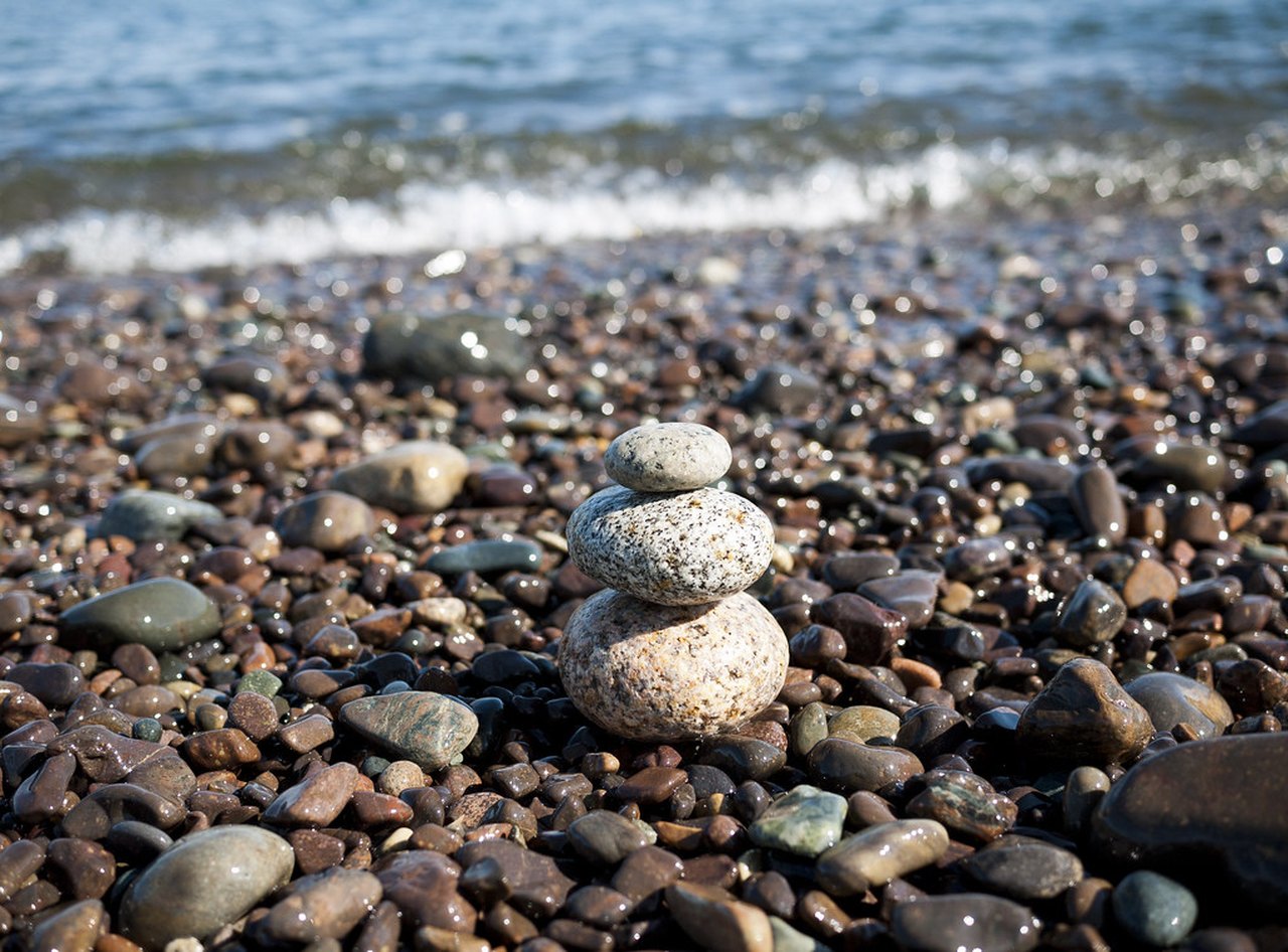Multi-colred stones and small rocks gathered from the beach in