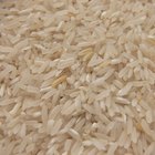 Stack of raw rice, close up, full frame