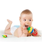 Baby eating rice cakes