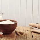 Flax seeds linseed on wooden spoon