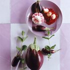 Flowers, eggplant, and garlic