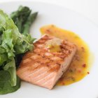 Fresh salmon on the cutting board.