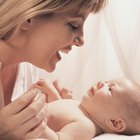 Couple in living room with baby