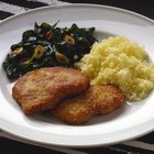 Schnitzel with salad and rice, detail