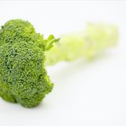 Frozen broccoli pieces on a white plate