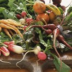 Raw vegetables on a wooden table