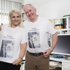 Senior couple wearing anniversary shirts