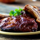 Raw pork ribs on a cutting board