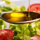 Salad with assorted bottles of dressing