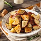 Red potatoes on the market, Colorful photo of red potatoes with defocused background, Selective focus with shallow depth of field