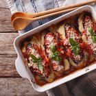 Flowers, eggplant, and garlic