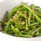 Close-up of a plate of spicy green beans