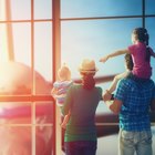 Woman and her child passing through the airport