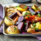 Peeled beets in steamer basket