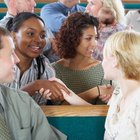 Congregation greeting each other in church