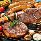 Human hand is preparing BBQ steak for party.