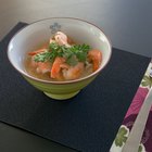 Shrimp cocktail served in stem glass