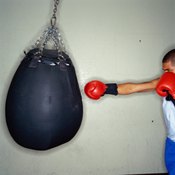 Different sizes, shapes and weights of punching bags are available.