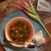 Starting your meal with a broth-based soup is a strategy of the Volumetrics Diet .