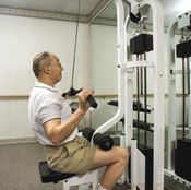 The lat pulldown machine works the back and biceps.