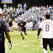 Retired pro Deion Saunders enjoys a celebrity flag football match.