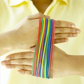 Rubber bands are a useful tool for developing hand strength and flexibility.