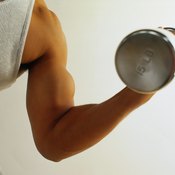 Dumbbells that weigh 15 pounds can be challenging for both men and women.