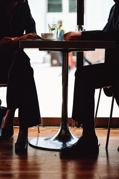 Legs of man and woman sitting in cafe