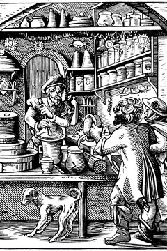 Photos.com/Photos.com/Getty Images Pharmacists' and druggists' duties descend from medieval and colonial apothecaries.