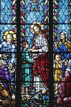 Stained glass window depicting Jesus Christ, Catholicism's founder.