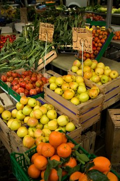 Fruit stands in outdoor market