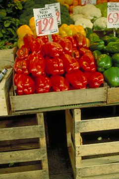 Peppers on display at market