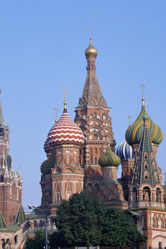 Russia is famous for onion-domed cathedrals, such as St. Basil's in Moscow.
